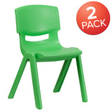 2 Pack Green Plastic Stackable School Chair with 15.5" Seat Height