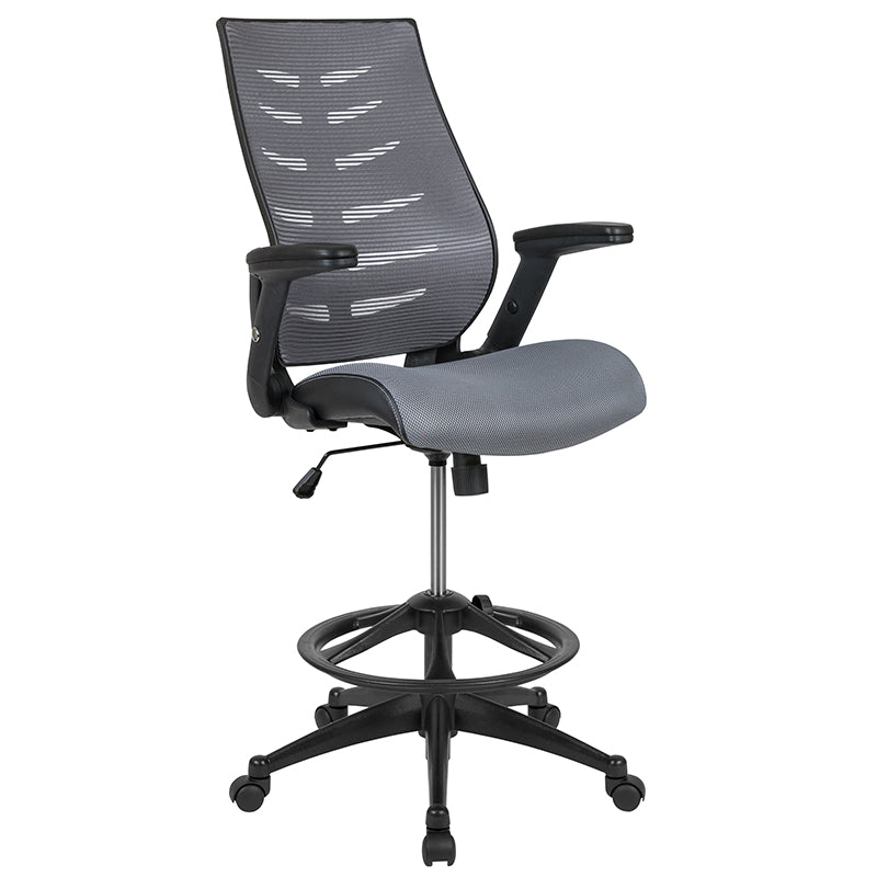 Flip Top Ergonomic Mesh Drafting Swivel Desk Chair Lumbar Support, Height Adjustable with Foot Ring Inbox Zero Upholstery Color: Black