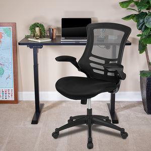 48"W x 24"D Black Electric Height Adjustable Standing Desk with Black Mesh Swivel Ergonomic Task Office Chair by Office Chairs PLUS