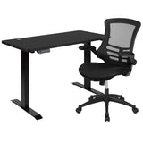 48"W x 24"D Black Electric Height Adjustable Standing Desk with Black Mesh Swivel Ergonomic Task Office Chair