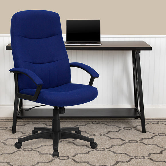 High Back Navy Blue Fabric Executive Swivel Office Chair with Two Line Horizontal Stitch Back and Arms by Office Chairs PLUS