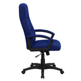 High Back Navy Blue Fabric Executive Swivel Office Chair with Two Line Horizontal Stitch Back and Arms