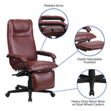 High Back Burgundy LeatherSoft Executive Reclining Ergonomic Swivel Office Chair with Arms