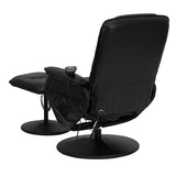 Massaging Adjustable Recliner with Deep Side Pockets and Ottoman with Wrapped Base in Black LeatherSoft