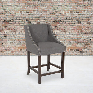 Carmel Series 24" High Transitional Walnut Counter Height Stool with Accent Nail Trim in Dark Gray Fabric by Office Chairs PLUS