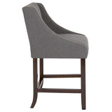 Carmel Series 24" High Transitional Walnut Counter Height Stool with Accent Nail Trim in Dark Gray Fabric