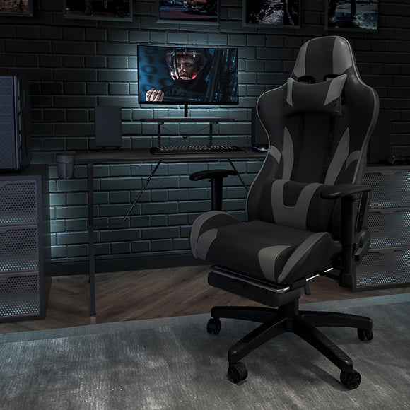 X20 Gaming Chair Racing Office Ergonomic Computer PC Adjustable Swivel Chair with Reclining Back in Gray LeatherSoft by Office Chairs PLUS