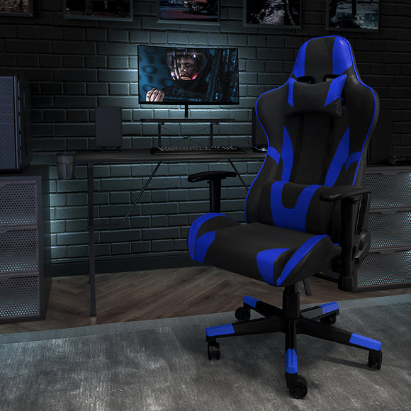 X30 Gaming Chair Racing Office Ergonomic Computer Chair with Reclining Back and Slide-Out Footrest in Blue LeatherSoft by Office Chairs PLUS