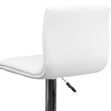 Modern White Vinyl Adjustable Bar Stool with Back, Counter Height Swivel Stool with Chrome Pedestal Base