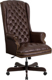 High Back Traditional Fully Tufted Brown LeatherSoft Executive Swivel Ergonomic Office Chair with Arms
