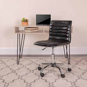 Low Back Designer Armless Black Ribbed Swivel Task Office Chair DS-512B-BK-GG