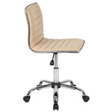 Low Back Designer Armless Tan Ribbed Swivel Task Office Chair 