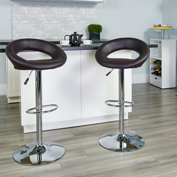 Contemporary Brown Vinyl Rounded Orbit-Style Back Adjustable Height Barstool with Chrome Base by Office Chairs PLUS