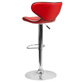 Contemporary Cozy Mid-Back Red Vinyl Adjustable Height Barstool with Chrome Base