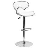 Contemporary Cozy Mid-Back White Vinyl Adjustable Height Barstool with Chrome Base