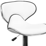 Contemporary Cozy Mid-Back White Vinyl Adjustable Height Barstool with Chrome Base