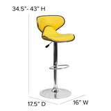Contemporary Cozy Mid-Back Yellow Vinyl Adjustable Height Barstool with Chrome Base