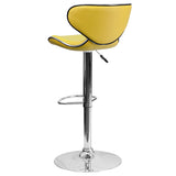 Contemporary Cozy Mid-Back Yellow Vinyl Adjustable Height Barstool with Chrome Base