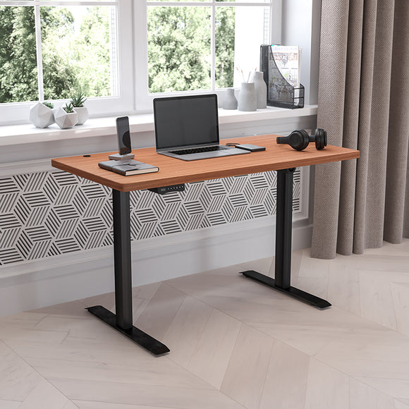 Electric Height Adjustable Standing Desk -  Mahogany Table Top 48