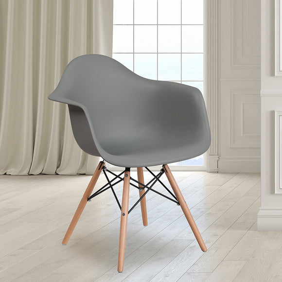Alonza Series Moss Gray Plastic Chair with Wooden Legs by Office Chairs PLUS