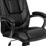High Back Black LeatherSoft Layered Upholstered Executive Swivel Ergonomic Office Chair with Smoke Metal Base and Arms