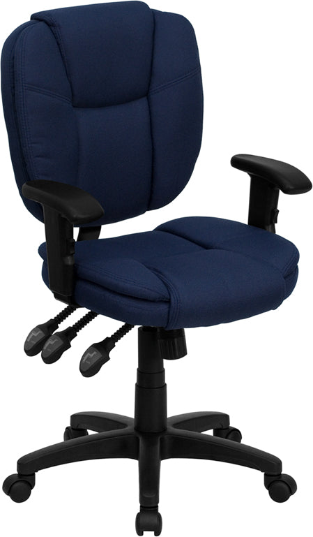 Mid-Back Navy Blue Fabric Multifunction Swivel Ergonomic Task Office Chair with Pillow Top Cushioning and Arms by Office Chairs PLUS