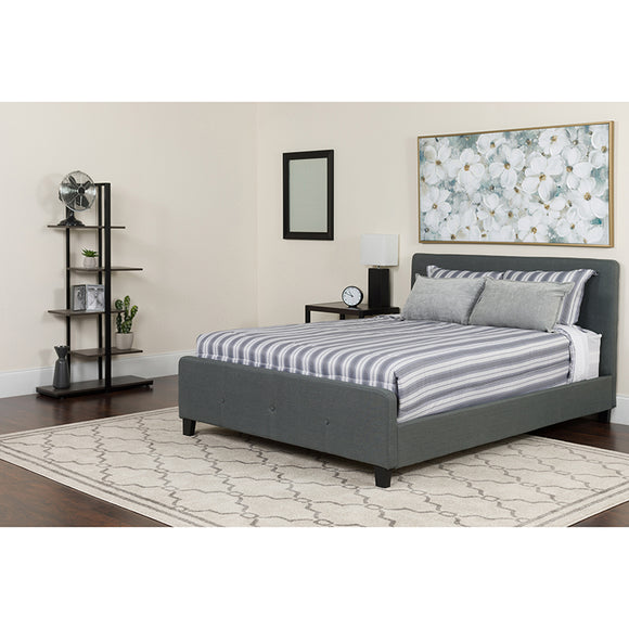 Tribeca Queen Size Tufted Upholstered Platform Bed in Dark Gray Fabric by Office Chairs PLUS