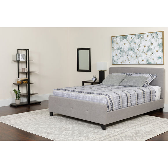 Tribeca King Size Tufted Upholstered Platform Bed in Light Gray Fabric with Pocket Spring Mattress by Office Chairs PLUS