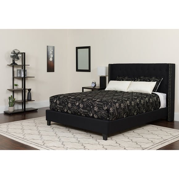 Riverdale Full Size Tufted Upholstered Platform Bed in Black Fabric with Pocket Spring Mattress by Office Chairs PLUS