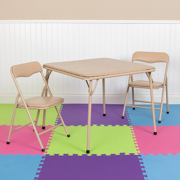 Kids Tan 3 Piece Folding Table and Chair Set by Office Chairs PLUS