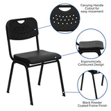 HERCULES Series 880 lb. Capacity Black Plastic Stack Chair with Open Back and Black Frame