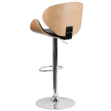 Beech Bentwood Adjustable Height Barstool with Curved Back and Black Vinyl Seat
