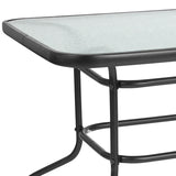 31.5" x 55" Rectangular Tempered Glass Metal Table with Umbrella Hole