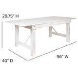 HERCULES Series 8' x 40" Antique Rustic White Folding Farm Table and Four 40.25"L Bench Set