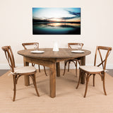 HERCULES Series 60" Round Solid Pine Folding Farm Dining Table Set with 4 Cross Back Chairs and Cushions