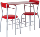 Sutton 3 Piece Space-Saver Bistro Set with Red Glass Top Table and Red Vinyl Padded Chairs
