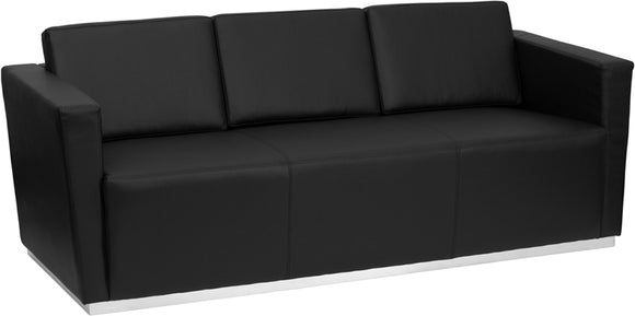 HERCULES Trinity Series Contemporary Black LeatherSoft Sofa with Stainless Steel Base ZB-TRINITY-8094-SOFA-BK-GG