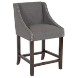 Carmel Series 24" High Transitional Walnut Counter Height Stool with Nail Trim in Dark Gray Fabric, Set of 2