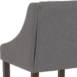 Carmel Series 24" High Transitional Walnut Counter Height Stool with Nail Trim in Dark Gray Fabric, Set of 2