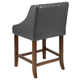 Carmel Series 24" High Transitional Walnut Counter Height Stool with Nail Trim in Dark Gray LeatherSoft, Set of 2