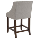 Carmel Series 24" High Transitional Walnut Counter Height Stool with Nail Trim in Light Gray Fabric, Set of 2