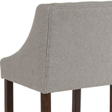Carmel Series 24" High Transitional Walnut Counter Height Stool with Nail Trim in Light Gray Fabric, Set of 2