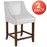 Carmel Series 24" High Transitional Walnut Counter Height Stool with Nail Trim in White LeatherSoft, Set of 2