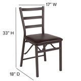 2 Pack HERCULES Series Brown Folding Ladder Back Metal Chair with Brown Vinyl Seat