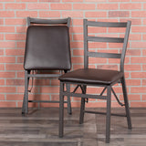2 Pack HERCULES Series Brown Folding Ladder Back Metal Chair with Brown Vinyl Seat by Office Chairs PLUS