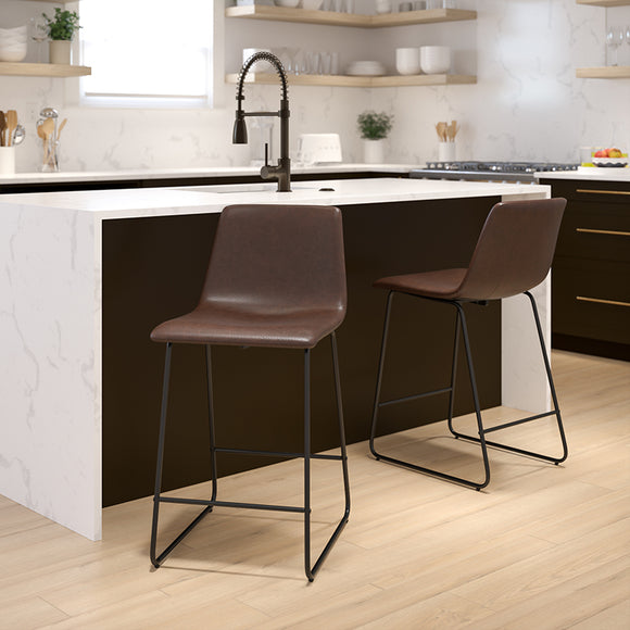 24 inch LeatherSoft Counter Height Barstools in Dark Brown, Set of 2 by Office Chairs PLUS