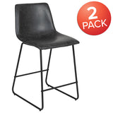 24 inch LeatherSoft Counter Height Barstools in Gray, Set of 2