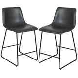 24 inch LeatherSoft Counter Height Barstools in Gray, Set of 2