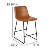 24 inch LeatherSoft Counter Height Barstools in Light Brown, Set of 2