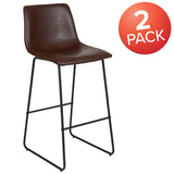 30 inch LeatherSoft Bar Height Barstools in Dark Brown, Set of 2